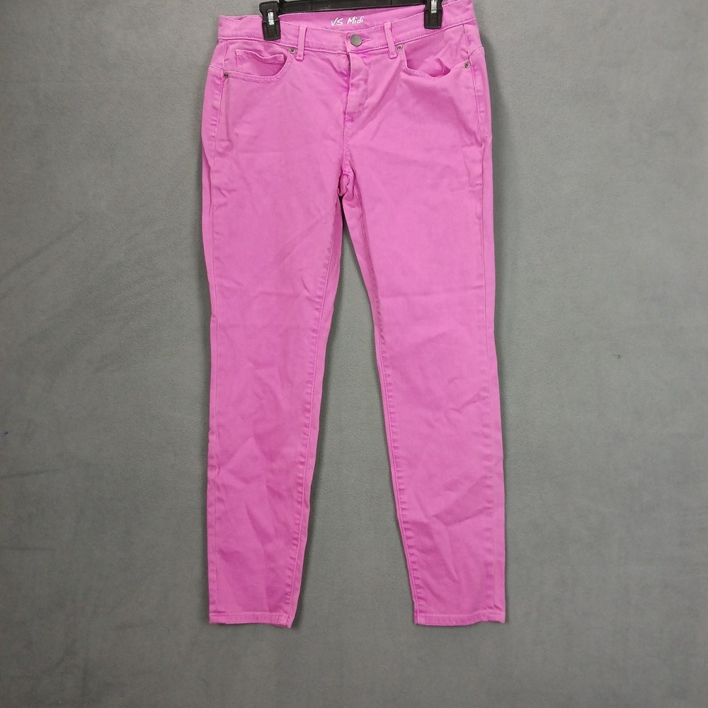 Victoria's Secret Midi Jeans Womens 10 Magenta‎ Denim Cotton Stretch Skinny Leg